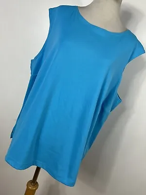 Vikki Vi 2X Tank Top Shirt Aqua Blue Stretch Sleeveless Boat Neck Womens Y3 • $19.20