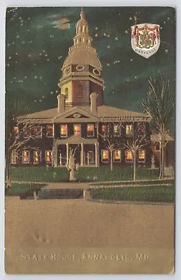 Annapolis Maryland~State House @ Night~Heavily Embossed~c1910 Postcard • $3