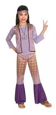 Girls 70s Costume Kids Hippie Peace Outfit Child Retro Halloween Party Dress Up • $20.79