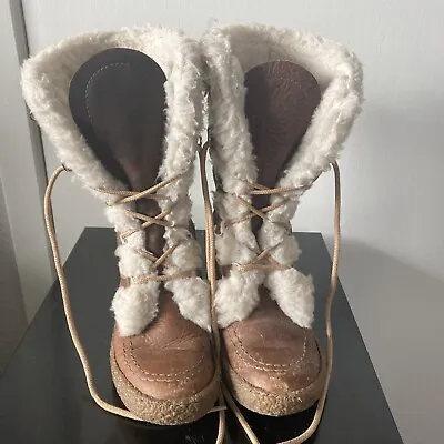 Cabela's Vintage 810507 Shearling Leather Winter Boots Canada Women's Size 6 M • $14