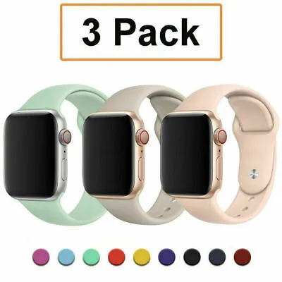 3 Pack For Apple Watch 9-1 IWatch SE 38/40/42/44/49mm Silicone Sport Band Strap • £9.59