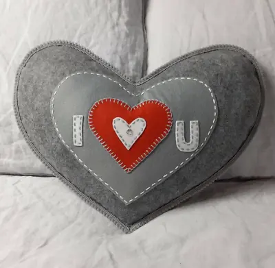 VALENTINE 'I ❤ U' Love Heart Shaped Boudoir Cushion  Silver Charm Grey Red Gift • £19.99