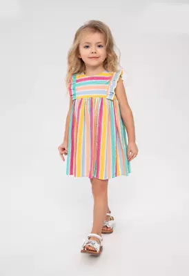 New Young Girls Rainbow Striped Ruffle Sleeves Summer Dress. Toddler.6-36 Months • £28.99