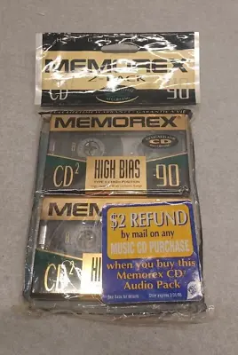 2 Pack MEMOREX CD2 HIGH BIAS Type II 90 Minute Blank Cassette Factory Sealed Nos • $15.85