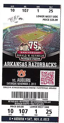 2013 Arkansas Razorbacks Vs Auburn Tigers College Football Ticket Stub 11/2/13 • $6.97
