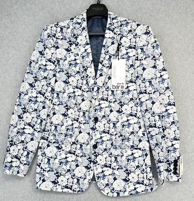 Bar III Jacket Mens 44R Blue White Floral Slim Fit Blazer Sport Coat NWOT $275 • $27.99