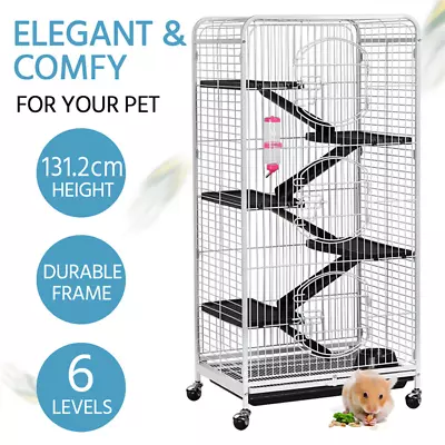 6 Levels 52''Metal Pet Ferret Cage Chinchilla Rabbit Squirrel Habitat W/ Wheels  • $96.88