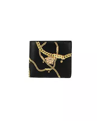 Versace Medusa Head Chain Logo Bifold Organizer Wallet  -  Wallets  - Black Gold • $797.50