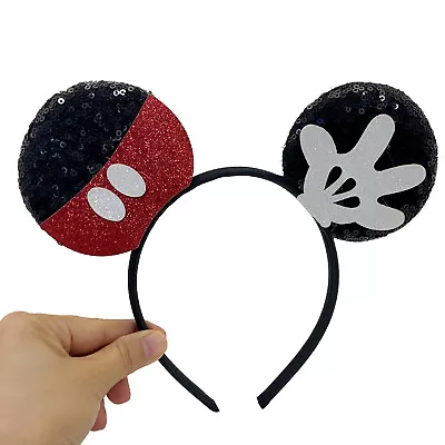 Mickey Mouse Ears Black Sequined Red White Dot Headband Palm Minnie Collection • £4.79