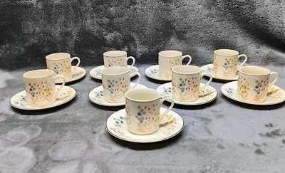 Vintage Budlet Fine China Demitasse 9 Cups & 9 Saucer Set Ivory With Flowers • $71.99