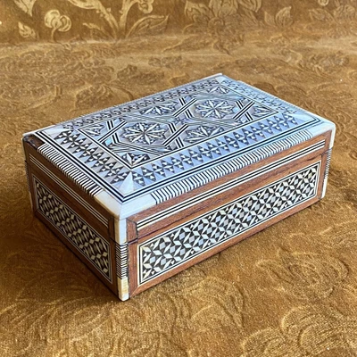 £18 • Buy Vintage Pearl Inlay Mosaic Jewellery Trinket Box Antique Small Wood Art Deco