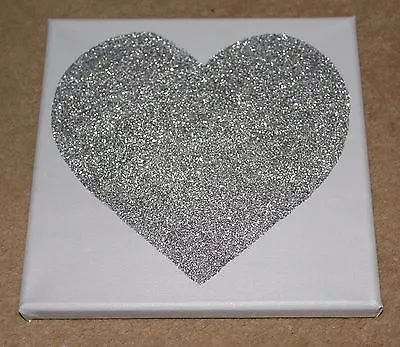 Grey & Silver Glitter Sparkly Love Heart Canvas Wall Art Picture  • £10.99