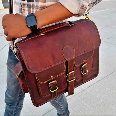 Leather Vintage Men Messenger Shoulder Bag Laptop Satchel Briefcase All In One • $64.86