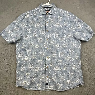 Johnnie O Linen Shirt Mens Large Blue White Hawaiian Palm Beach Summer Surf Prep • $24.17