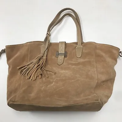 SUEDE HANDBAG TAN CAMEL BROWN Large Real Leather Womens Brushed • £20.78