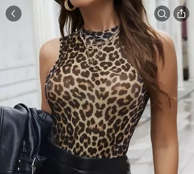 Women Sexy Top Sleeveless Ladies Clubwear Party T Shirt Leopard Print Size 12-14 • £6