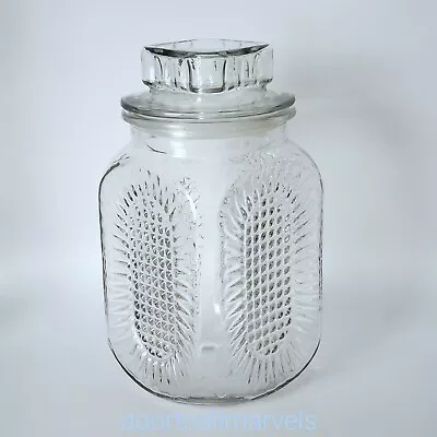 Vintage Anchor Hocking Jar Canister Clear Glass Sunflower Motif 9 H  • $19.50