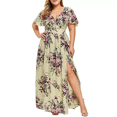 Casual Dress Waist Tight Plus Size Flower Print Neck Maxi Dress Cool • $31.83