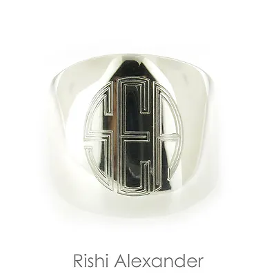 925 Sterling Silver Circle Monogram Engravable Signet Cigar Band Dome Ring • $39.99