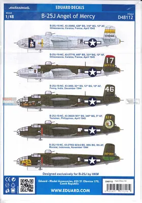 EDUD48112 1:48 Eduard Decals - B-25J Mitchell 'Angel Of Mercy' (HKM Kit) • $24.79