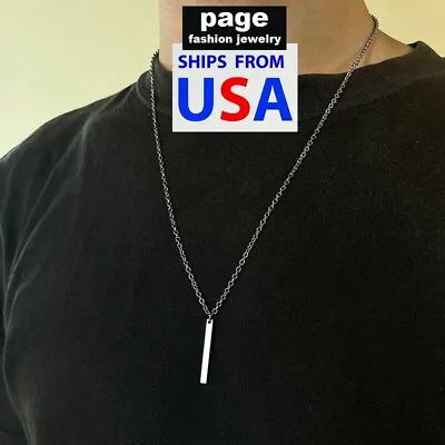 Women / Men Silver Stainless Steel 18  Chain Necklace Simple Rectangular Pendant • $5.49