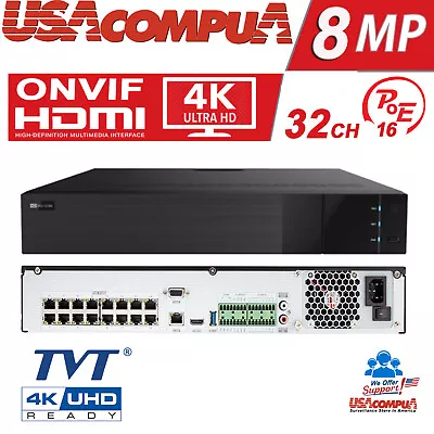 Tvt  8mp Nvr 32ch 16 Poe 4k H.265 (no Hdd) (up To 4 Hdd)(tvt)2020 Facedetection  • $529.99