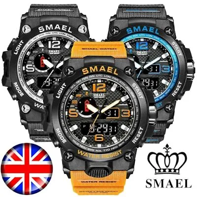 SMAEL Mens Sports Watch Waterproof Quartz Analog Digital Military Wrist Watches • £12.99