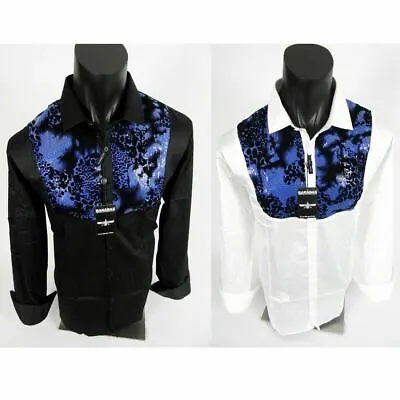 Mens Shirt Black White Shiny Sequins Event Wedding Barabas Classic Fit Button Up • $17.99