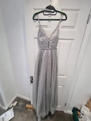 £35 • Buy Eva & Lola Silver Glitter Floor Length Dress