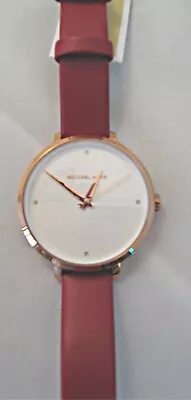 Michael Kors Ladies Charley Rose Gold-Tone Red Leather Watch  - MK2886 • $99.50