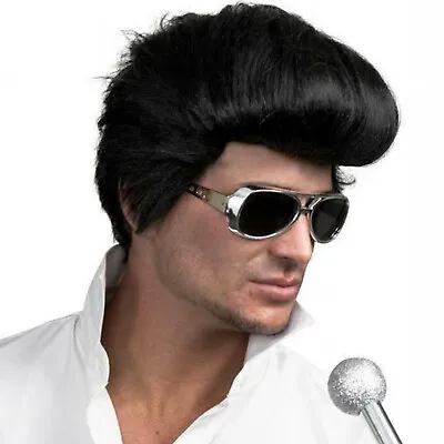 Elvis Black Wig Mens Costume The King 1950s Music Rock N Roll Las Vegas • $36.95