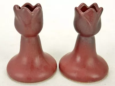 Set Of 2 Van Briggle Taper Candle Holders Tulip Sconces Chestnut Color • $39.95