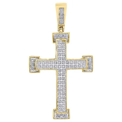 10K Yellow Gold Real Diamond Mini Cross Pendant 1.75  Mens Dome Charm 1/5 Ct. • $495