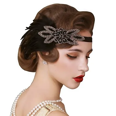 SWEETV 1920s Flapper Feather Headband Showgirl Headpiece Gatsby Style • $9.99