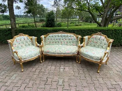 French Louis XVI / Baroque Style Sofa Set In Pistachio Damask -Made When Ordered • $4900