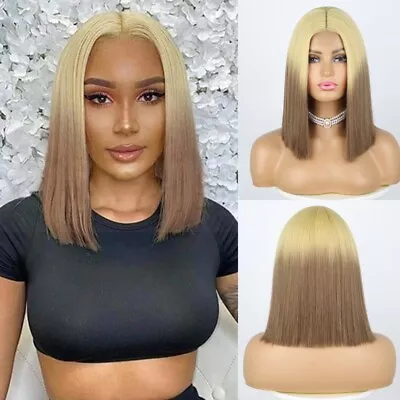 Orange Synthetic Wigs Cosplay Short Straight Bob Lace Front Wig Blonde • $21.27