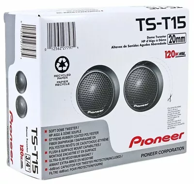 Pair Pioneer TS-T15 Tweeters | 3/4 Inch 120W 4 Ohm Soft Dome Neo Car Tweeters • $46.08