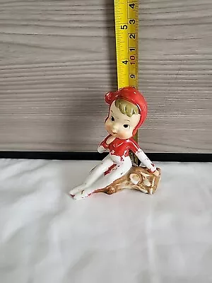 Vintage Pixie Elf  Figurine Seated On Log Japan Mid-Century • $16