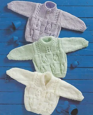 Baby Chunky Sweater And Cardigan With Cables Girls Boys Knitting Pattern 1011 • £2.09