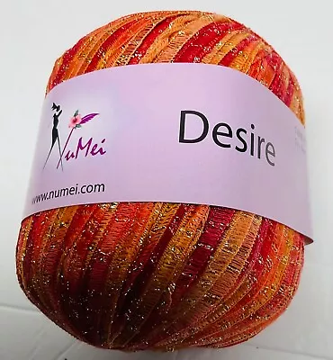 NuMei Desire Ribbon Yarn Lot Of 2 Oranges/Gold Metallic WoolNylon Lurex New • $24.95