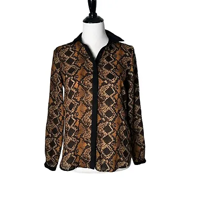 $15.99 • Buy Zara Basic Blouse Brown Snakeprint Long Sleeve Career Casual Top Women’s Size XS