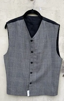 Vintage 90s Gianni Versace Vest Herringbone Tropical Wool Black Gray Archival • $120