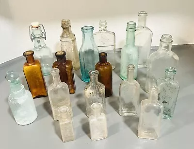 Vintage Medicine Glass Bottle Lot Of 18 Embossed Advertising Letters • $59.99