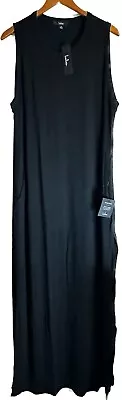 Lulus Dress Women 3X Black Maxi Stretchy Jersey Knit Pocket Thigh-High Side Slit • $29.95