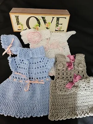 Crochet  Preemie Baby Girl Dresses Set Of 3. • $41.99