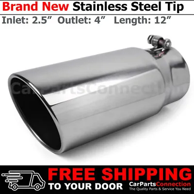 Angled Polish 12 Inch Bolt On Exhaust Tip 2.5 In 4 Out Stainless Truck 202565 • $38.49