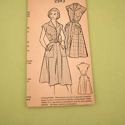 Vintage 1950s Mail Order Shirtwaist Dress Pattern - 2593 - Bust 34 - Complete • $10