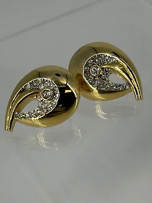 Nadri Pave Crystal Gold Tone Earrings Swirl  Beautiful Clear Rhinestone • $29.99