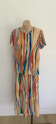 $129 • Buy MINT Gorman X Mireia Ruiz TIGER Silk Rainbow  STRIPED Skirt + COTTON TOP  12-10