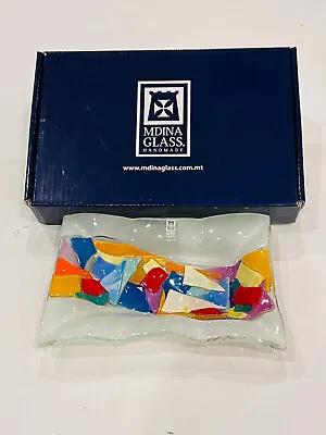 Mdina Malta Handmade Art Glass Tray Dish In Orginal Box Multicolor Rectangle • $25